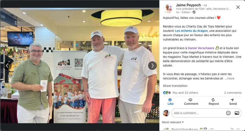 Jaime Peypoch et Daniel Verschaere At Vietnam Charity Day 2026 in Tops Market Ho Chi Minh city For Food Collection